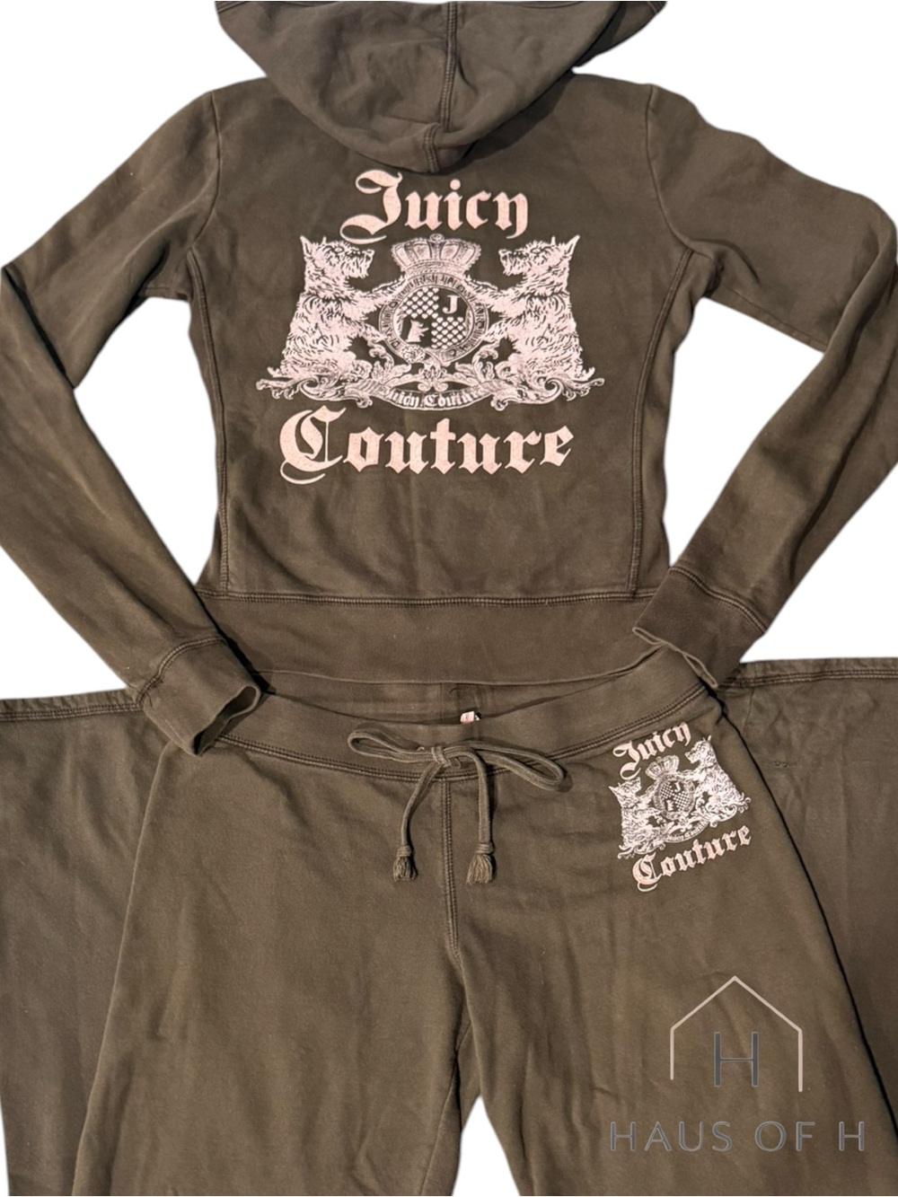 Rare find! Y2K Juicy Couture Brown and Pink Track Pants & Hoodie Set Size S